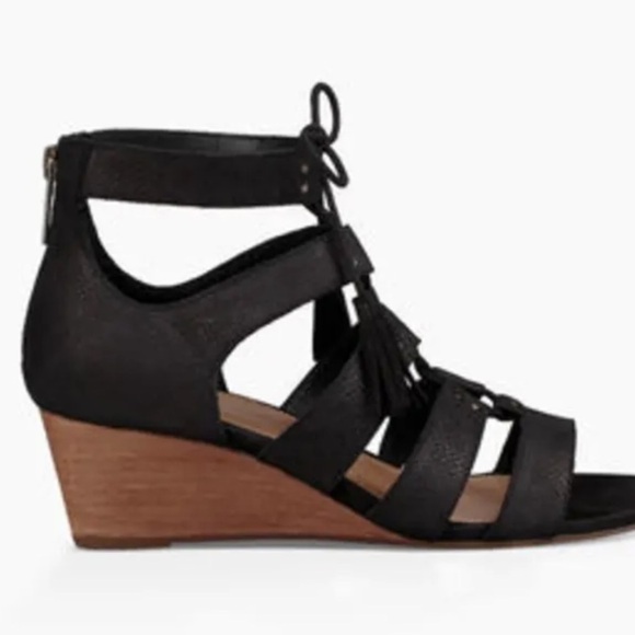 UGG Yasmin Black Snake-Embossed Leather Lace-Up Wedge Sandals Sz 11 — NWOT - Picture 2 of 6